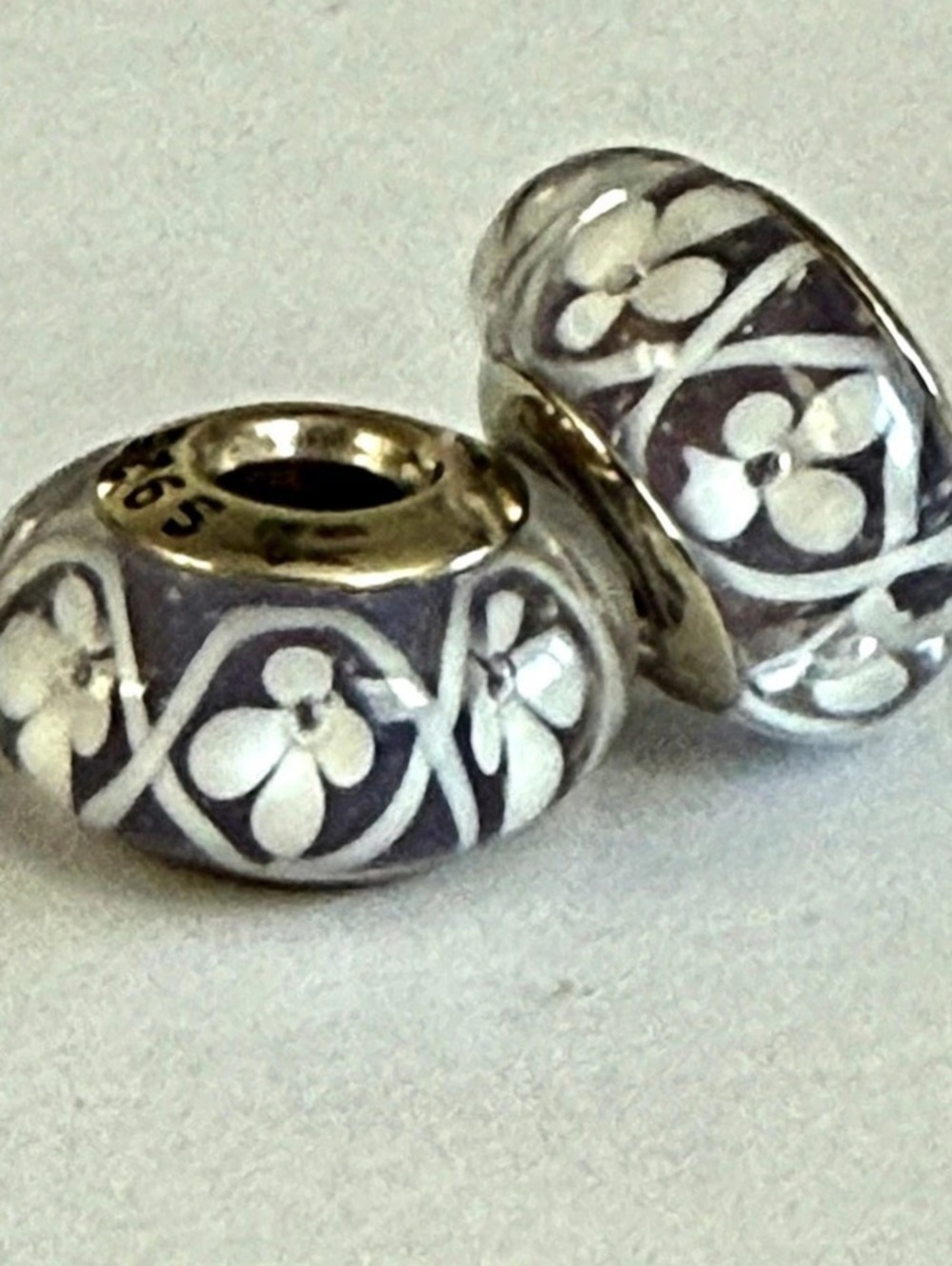 Purple and white Flowers Murano Glass Charms set fit Pandora bracelets